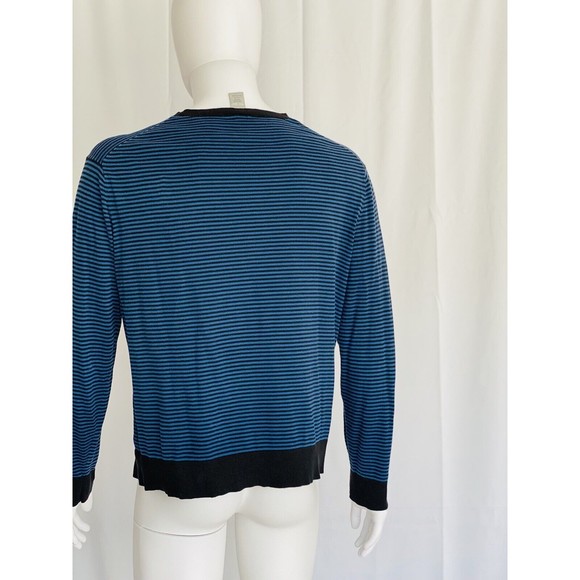 Gap Sweater Neck V Blue with Black Stripes Long Sleeves. Cotton, Silk, Nylon - Picture 3 of 8